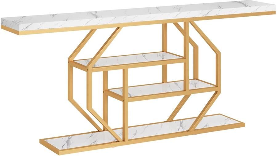 Happiq Moderne Haltafel Vexa Goud Wandtafel Consoletafel 30x180x90 cm Voor Gang en Woonkamer