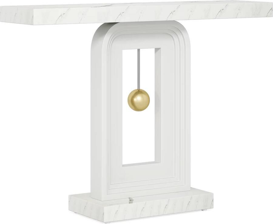 Happiq Moderne Wandtafel Marlero- 30 × 100 × 82 cm Haltafel Marmerlook Consoletafel Voor Gang en Woonkamer