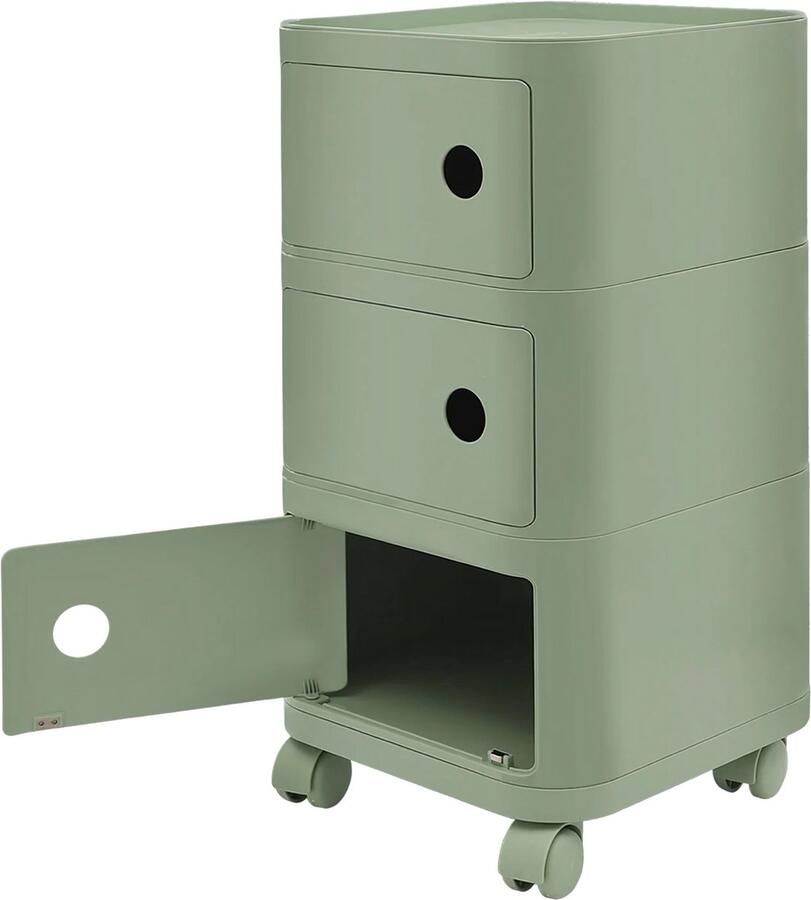 Happiq Nachtkastje Bijzettafel met Wielen 32 cm met Verborgen Opbergruimte Moderne Opbergtafel voor Slaapkamer & Woonkamer 3-laags Groen