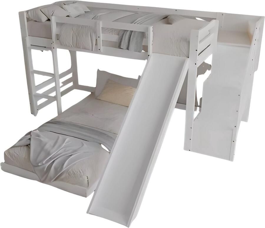 Happiq Opulence Luxe stapelbed voor kinderen 90x200 cm Met glijbaan Kinderbedden Hoogslaper Met Hoektrap valbeveiliging en raam Peuterbed