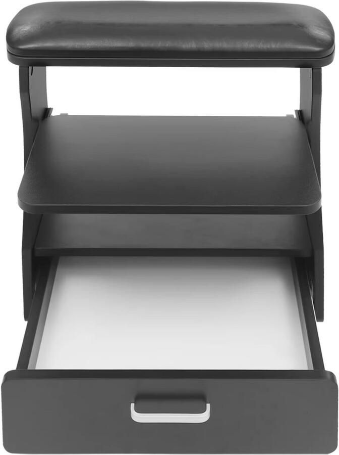 Happiq Pedicure Voetsteun Voetenbank Pedicure stoel Voor Thuisgebruik en Schoonheidssalons 3-Lagen met Lade en Wielen PU Lederen Zwart
