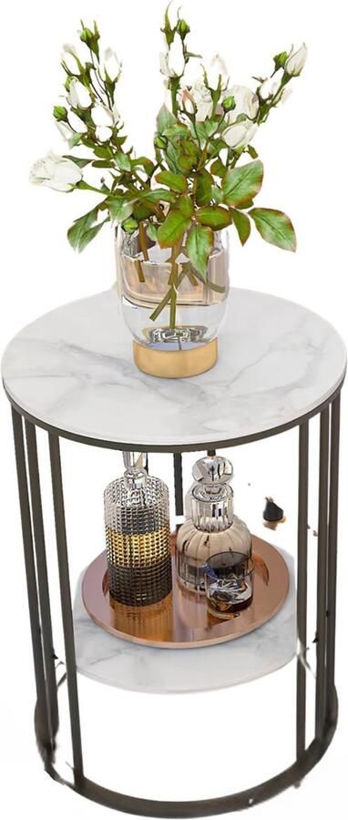 Happiq Ronde bijzettafel Malito Tavien Salontafel Woonkamer Marmerlook Side table 40cm