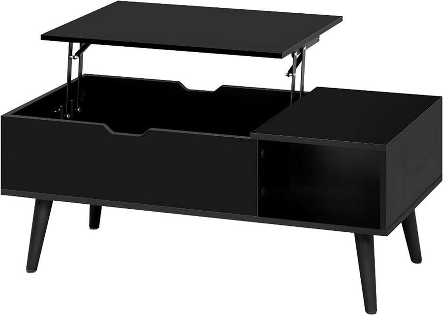 Happiq Salontafel Dulvia- Zwart Tafel voor woonkamer Met opbergruimte en hefplank Laptoptafel