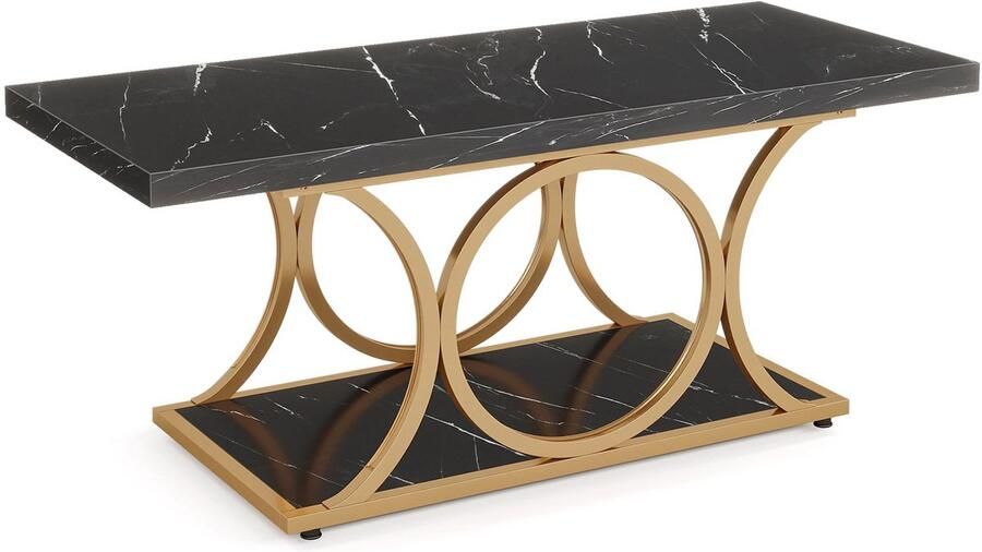 Happiq Salontafel Koffietafel Bijzettafeltjes woonkamer Voor woonkamer 2-laags Zwart Kunstmarmer hout