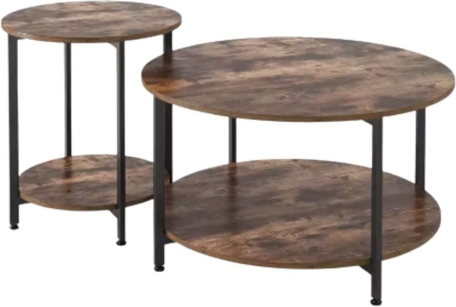 Happiq Salontafels Zyrell Bijzettafels 2 stuks Voor Woonkamer Slaapkamer & Kantoor Industriële look Multifunctioneel als Nachtkastje of Salontafel