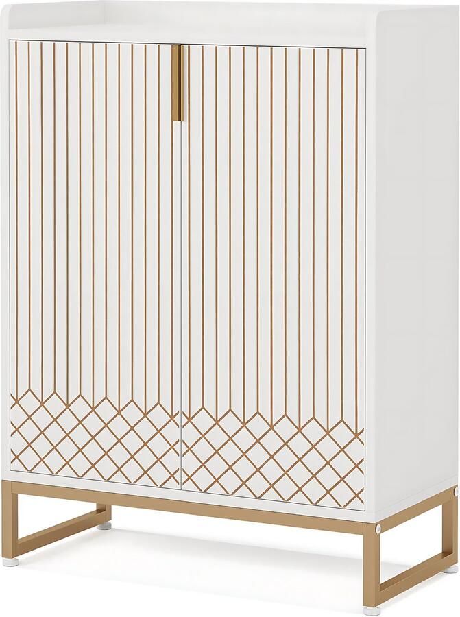 Happiq Schoenenkast met deuren 5 lades Wit Voor 20 paar Schoenenrek Woonkamer en slaapkamer 105 cm hoog × 75 cm breed × 35 cm diep