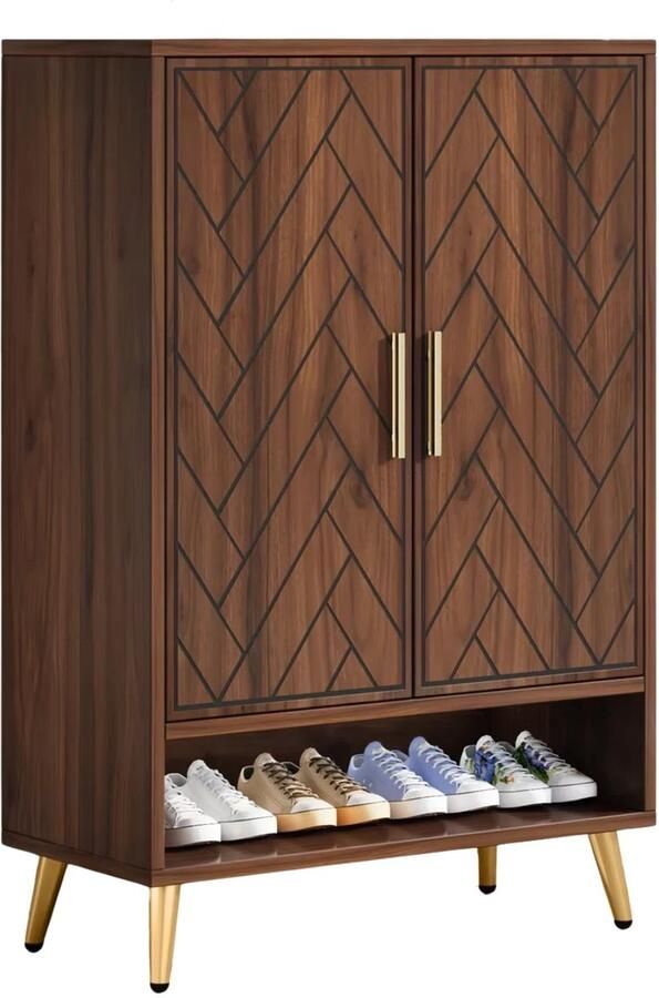 Happiq Schoenenkast Nero met deuren Bruin Schoenenrek 110cm 6 laags Houten opbergkast