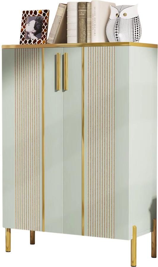 Happiq Schoenenkast Nero met deuren Schoenenrek 110cm 6 laags Houten opbergkast Groen 18 paar