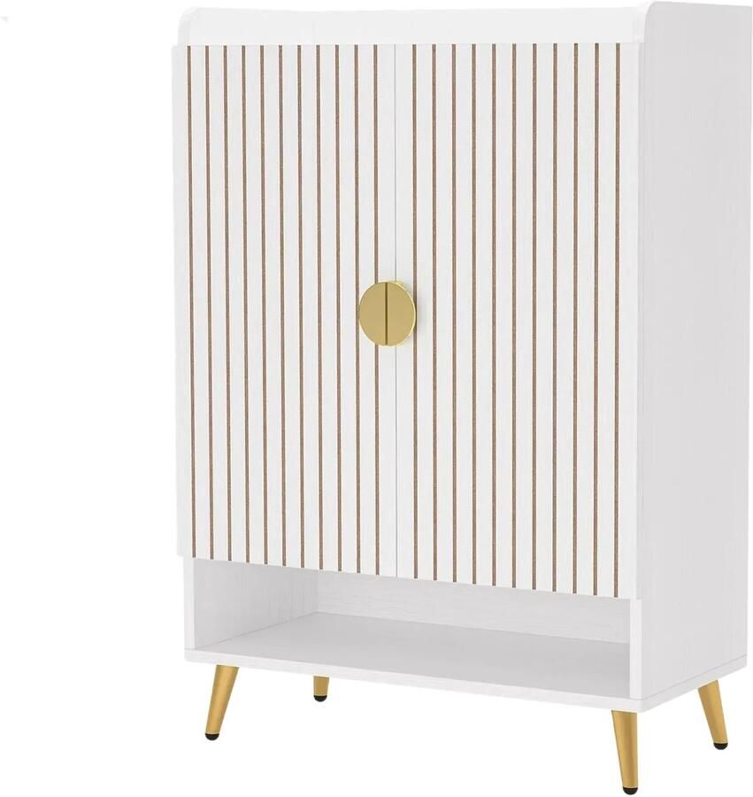 Happiq Schoenenkast Nero met deuren Wit Schoenenrek 110cm 6 laags Houten opbergkast