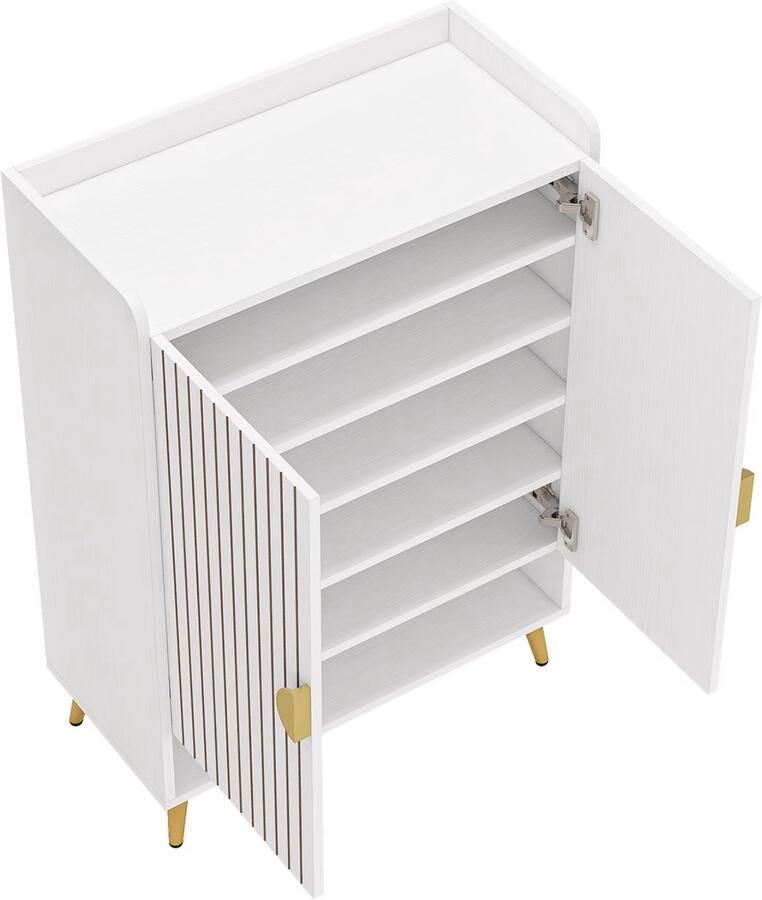 Happiq Schoenenkast Schoenenbank Schoenenrek Voor schoenenopslag Met 7 lagen en verstelbare planken Wit