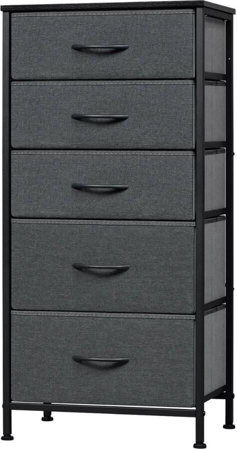 Happiq Woonkamerkast Zyrell Voor Opbergen in Woonkamer of Hal Industrieel Dressoir met 5 Lades Rustiek Bruin Metaal en Stof