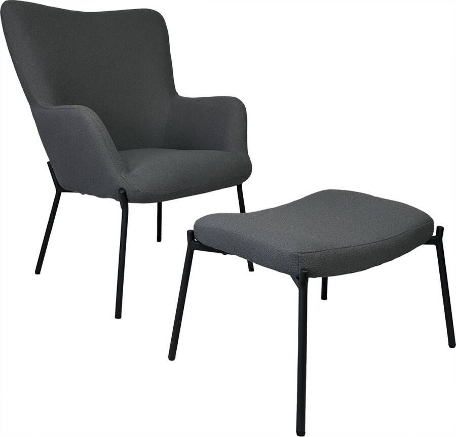 Happy Garden Grijze fauteuil van lusstof met voetsteun EIRA