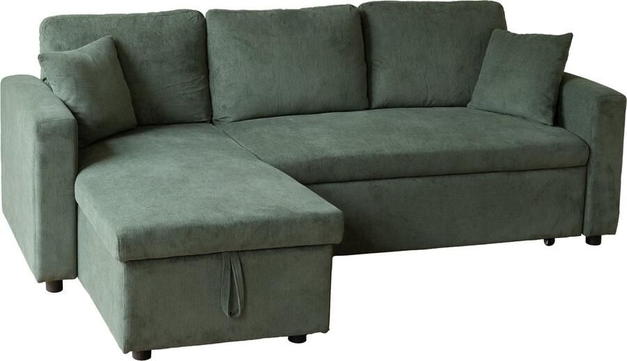 Happy Garden Groen ribfluwelen CLARK 3-zits hoekbank