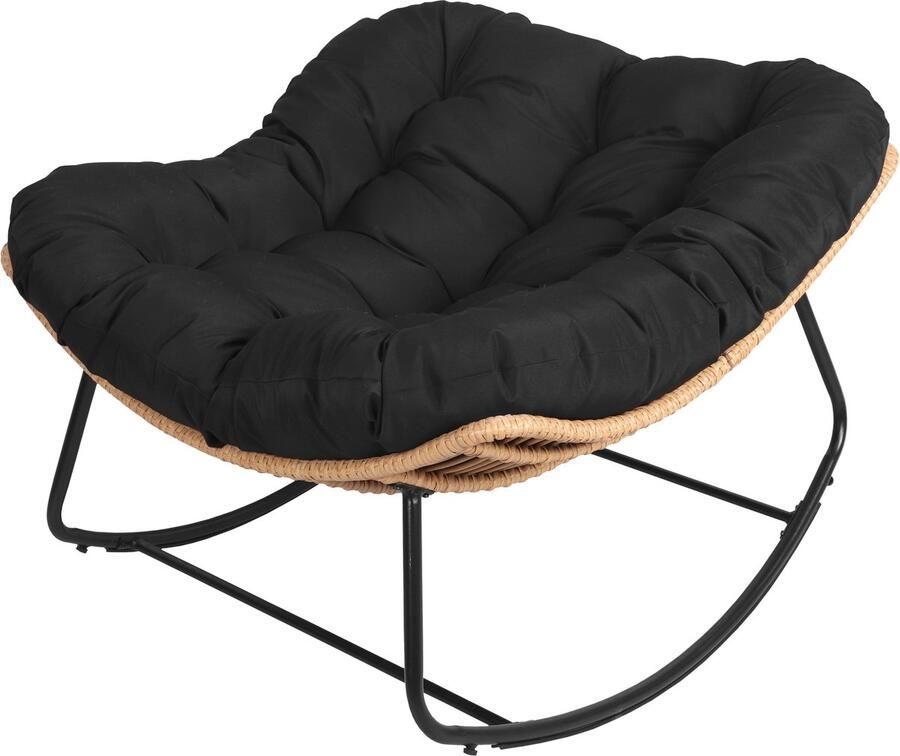 Happy Garden Schommelstoel van kunststof rotan met zwart kussen CINTA - Foto 2