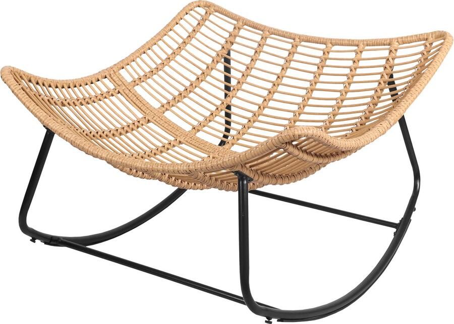 Happy Garden Schommelstoel van kunststof rotan met zwart kussen CINTA