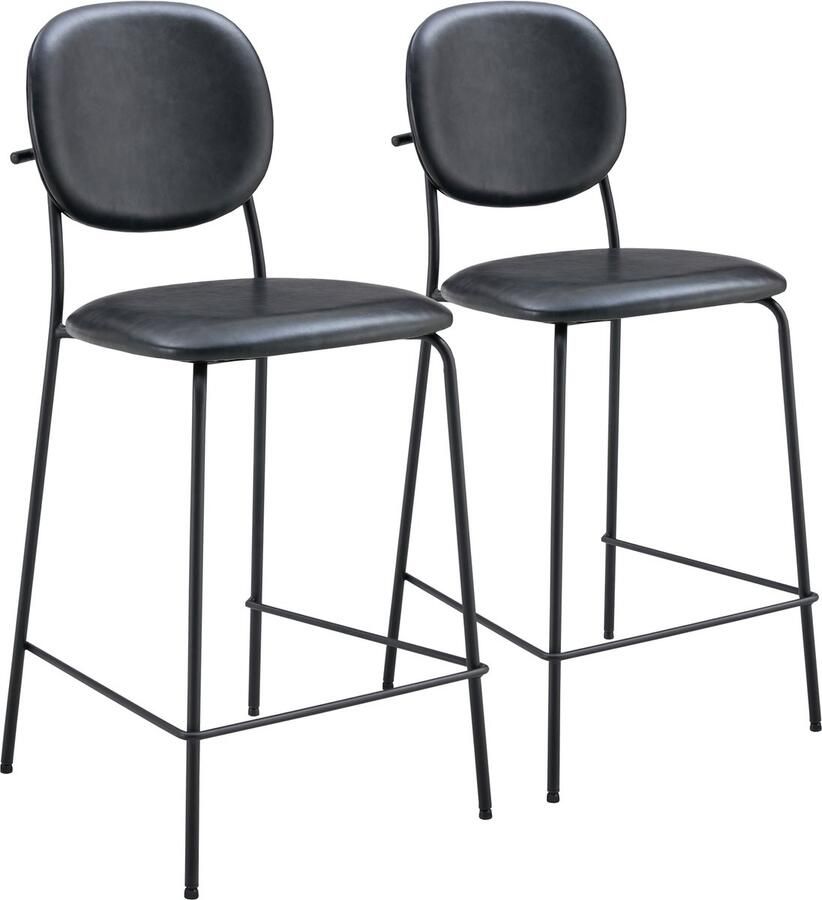 Happy Garden Set van 2 EDMOND zwarte barkrukken van imitatieleer