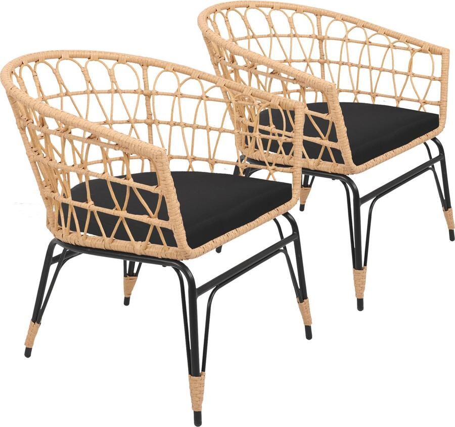 Happy Garden Set van 2 kunststof rotan fauteuils met kussens AIKO