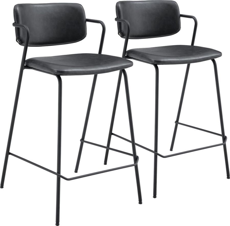 Happy Garden Set van 2 LÉON zwarte barkrukken van imitatieleer