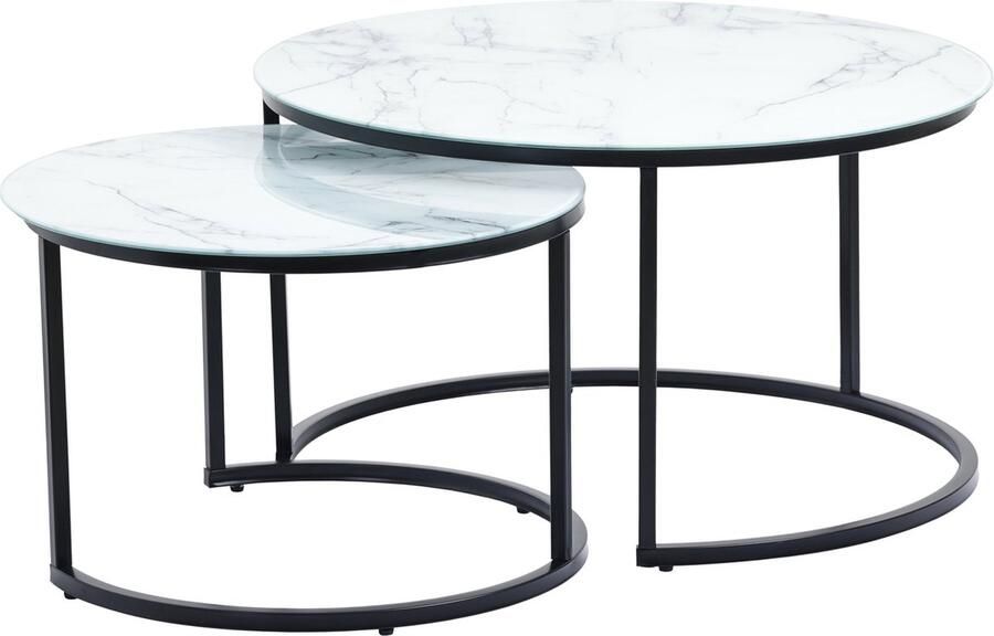 Happy Garden Set van 2 VIOLETTE witte glazen salontafels met marmereffect