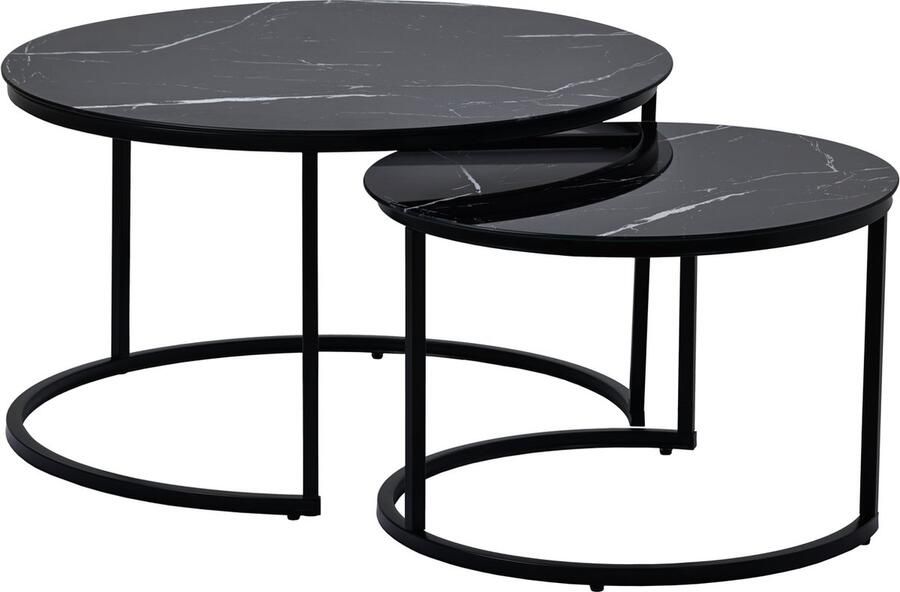 Happy Garden Set van 2 VIOLETTE zwart marmeren glazen nesting salontafels
