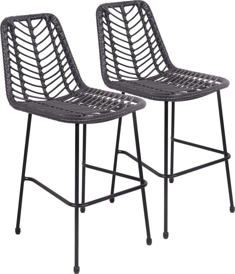 Happy Garden Set van 2 zwarte kunststof rotan barkrukken OKA