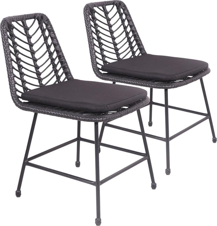 Happy Garden Set van 2 zwarte kunststof rotan stoelen met kussens OKA