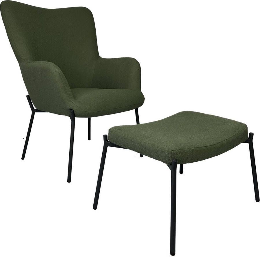 Happy Garden Kaki groene fauteuil van lusstof met voetsteun EIRA