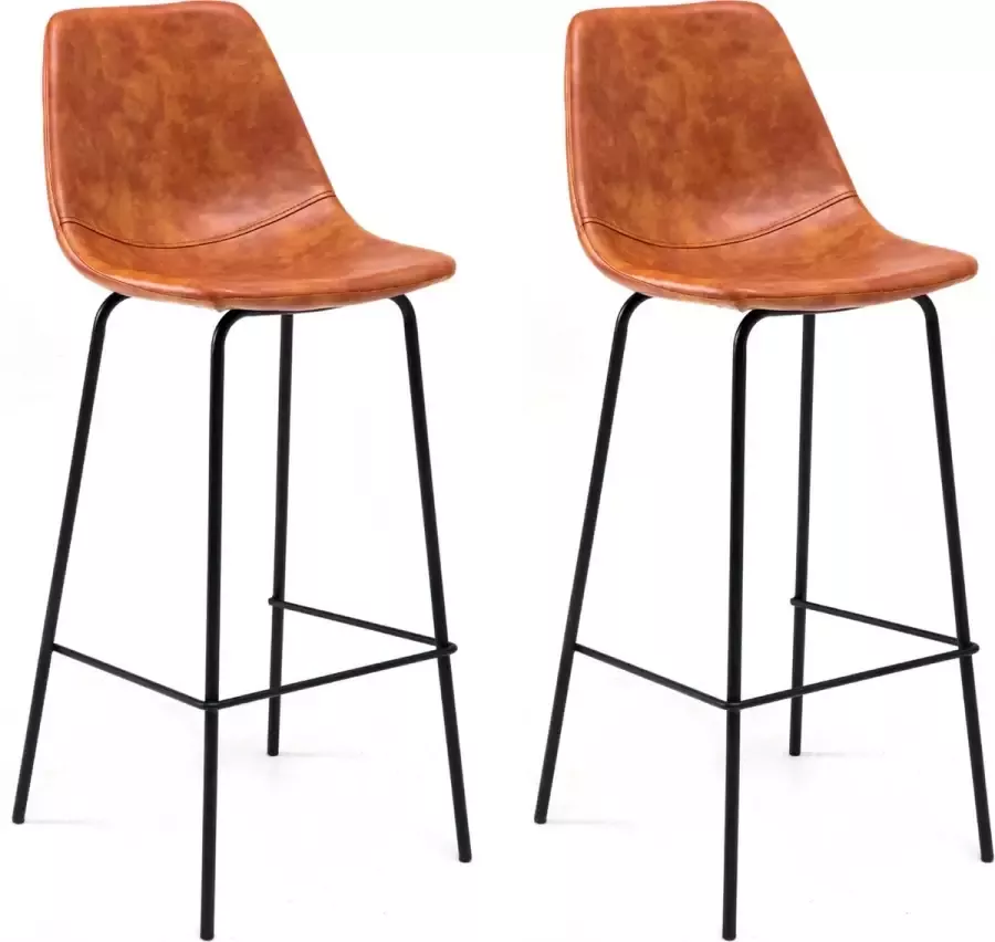 Happy Garden Set van 2 vintage LUCIEN barkrukken cognac Zithoogte 75cm