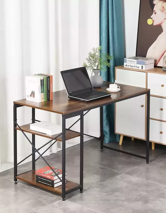 Happy Home HWT38-HOL Industrieel bureau hout metaal met 2 legplanken - Foto 2