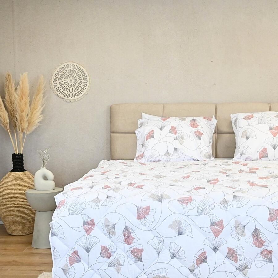 Happybed All year dekbed enkel 160x200 Twijfelaar dekbed 100% Katoen Wasbaar dekbed zonder overtrek Bedrukt dekbed zonder hoes Hoesloos Dekbed met Print Pink stems