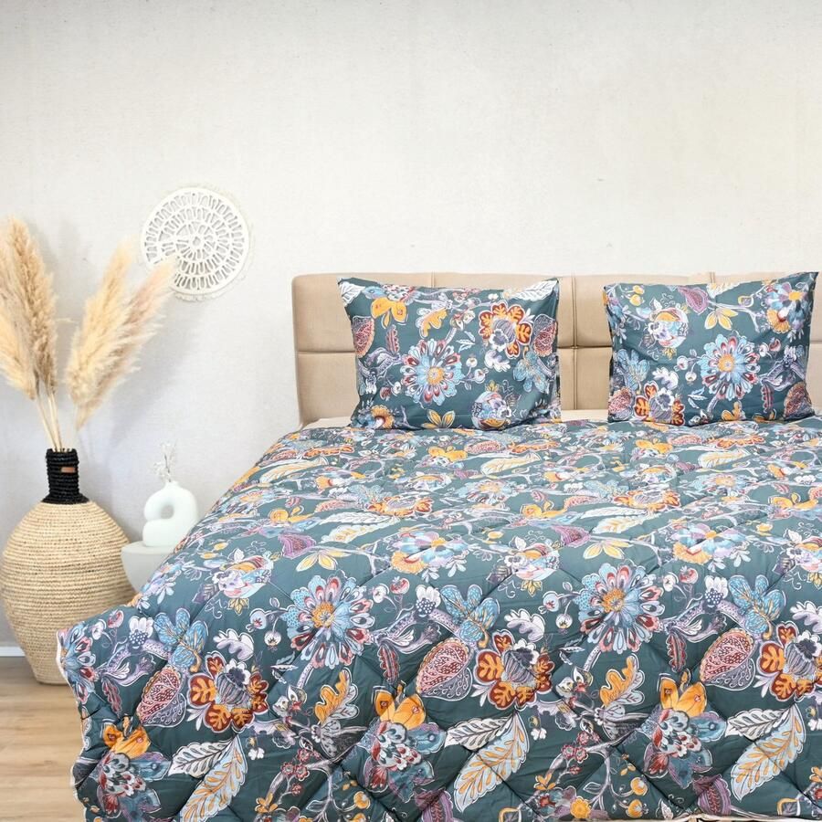 Happybed All year dekbed enkel 160x200 Twijfelaar dekbed 100% Katoen Wasbaar dekbed zonder overtrek Bedrukt dekbed zonder hoes Hoesloos Dekbed met Print Flower Harmony