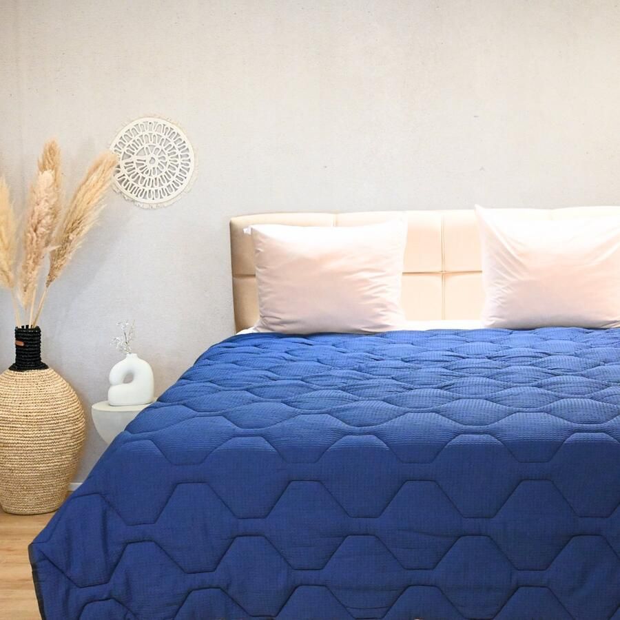 Happybed All year dekbed enkel 160x200 Twijfelaar dekbed 100% Katoen Wasbaar dekbed zonder overtrek Bedrukt dekbed zonder hoes Hoesloos Dekbed met Print Dark blue - Foto 2