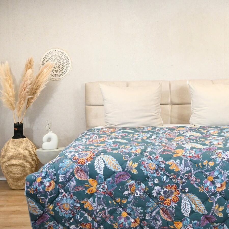 Happybed All year dekbed enkel 160x200 Twijfelaar dekbed 100% Katoen Wasbaar dekbed zonder overtrek Bedrukt dekbed zonder hoes Hoesloos Dekbed met Print Flower Harmony - Foto 2
