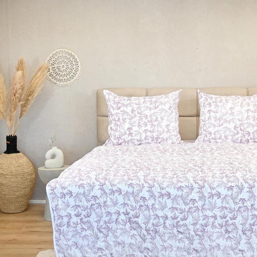 HappyBed All year dekbed enkel 160x200 Twijfelaar dekbed Wasbaar dekbed zonder overtrek Bedrukt dekbed zonder hoes Hoesloos Dekbed met Print Microvezel Violet leaves