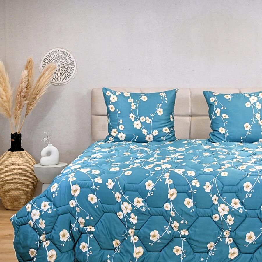 Happybed All year dekbed enkel 160x200 Twijfelaar dekbed Wasbaar dekbed zonder overtrek Bedrukt dekbed zonder hoes Hoesloos Dekbed met Print Blue Blossom