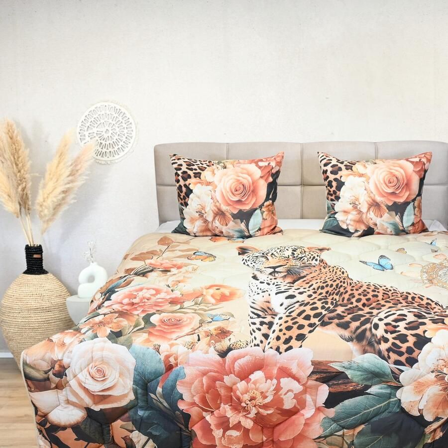 Happybed All year dekbed enkel 160x200 Twijfelaar dekbed Wasbaar dekbed zonder overtrek Bedrukt dekbed zonder hoes Hoesloos Dekbed met Print Leopard bliss