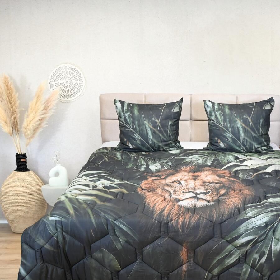 Happybed All year dekbed enkel 160x200 Twijfelaar dekbed Wasbaar dekbed zonder overtrek Bedrukt dekbed zonder hoes Hoesloos Dekbed met Print Jungle Majesty lion