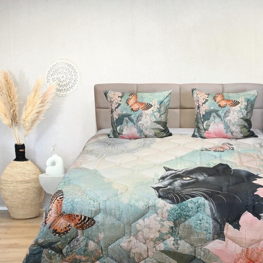 Happybed All year dekbed enkel 160x200 Twijfelaar dekbed Wasbaar dekbed zonder overtrek Bedrukt dekbed zonder hoes Hoesloos Dekbed met Print Panter bloom