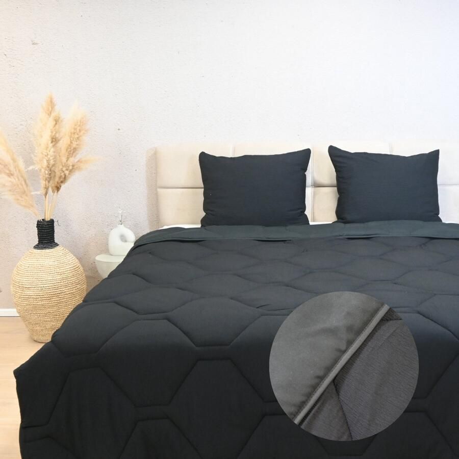 Happybed All year dekbed enkel 160x200 Twijfelaar dekbed Wasbaar dekbed zonder overtrek Bedrukt dekbed zonder hoes Hoesloos Dekbed met Print Microvezel Black
