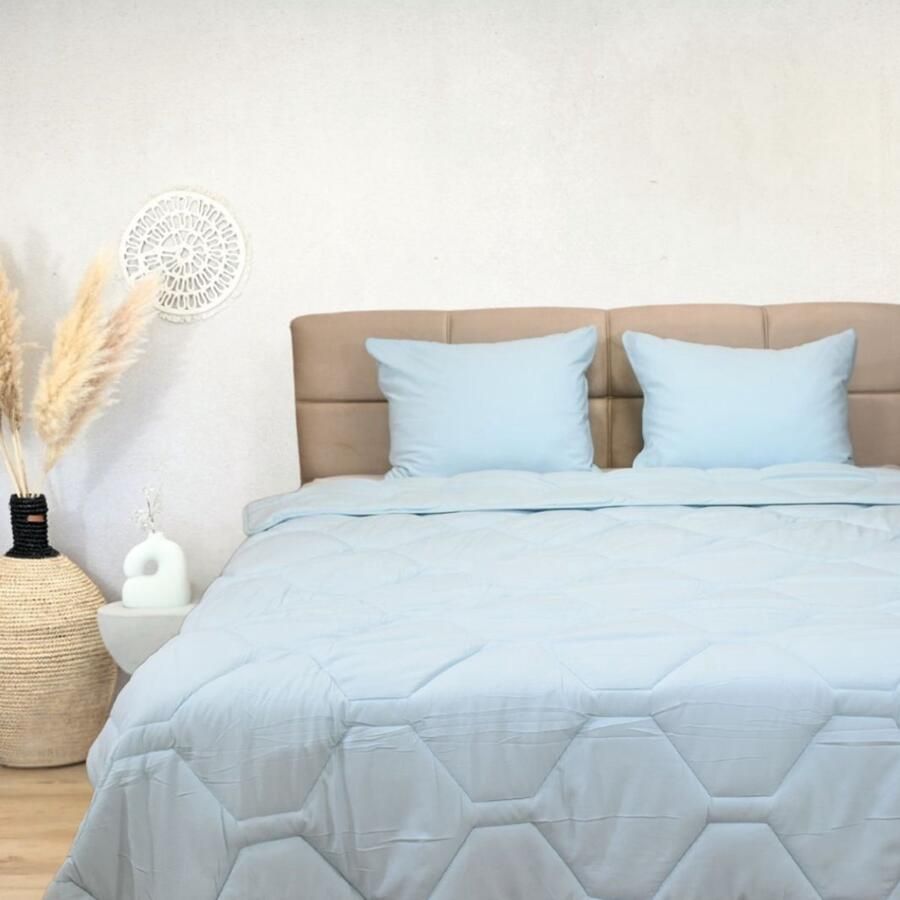 Happybed All year dekbed enkel 160x200 Twijfelaar dekbed Wasbaar dekbed zonder overtrek Bedrukt dekbed zonder hoes Hoesloos Dekbed met Print Microvezel Light Blue