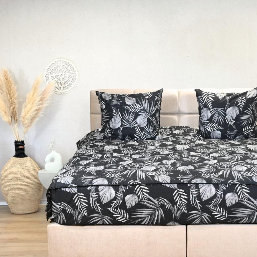 Happybed All year dekbed enkel 160x220 + instopstrook Twijfelaar dekbed Wasbaar dekbed zonder overtrek Bedrukt dekbed zonder hoes Hoesloos Dekbed met Print Black Leaves