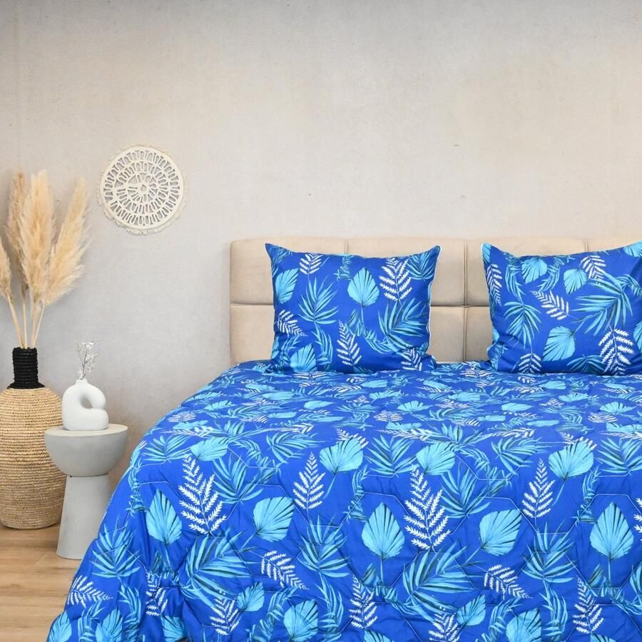 Happybed All year dekbed enkel 160x220 Twijfelaar dekbed Microvezel Wasbaar dekbed zonder overtrek Bedrukt dekbed zonder hoes Hoesloos Dekbed met Print Blue leaves - Foto 2