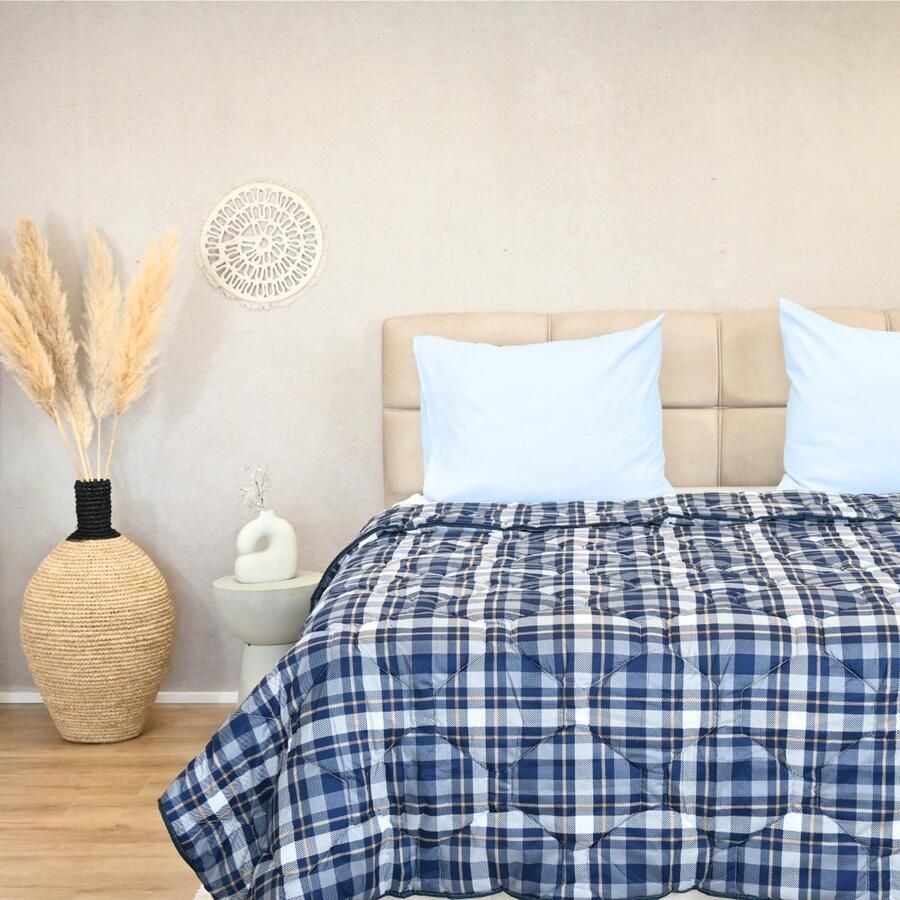 Happybed All year dekbed enkel 160x220 Twijfelaar dekbed Wasbaar dekbed zonder overtrek Bedrukt dekbed zonder hoes Hoesloos Dekbed met Print Microvezel Tartan - Foto 2