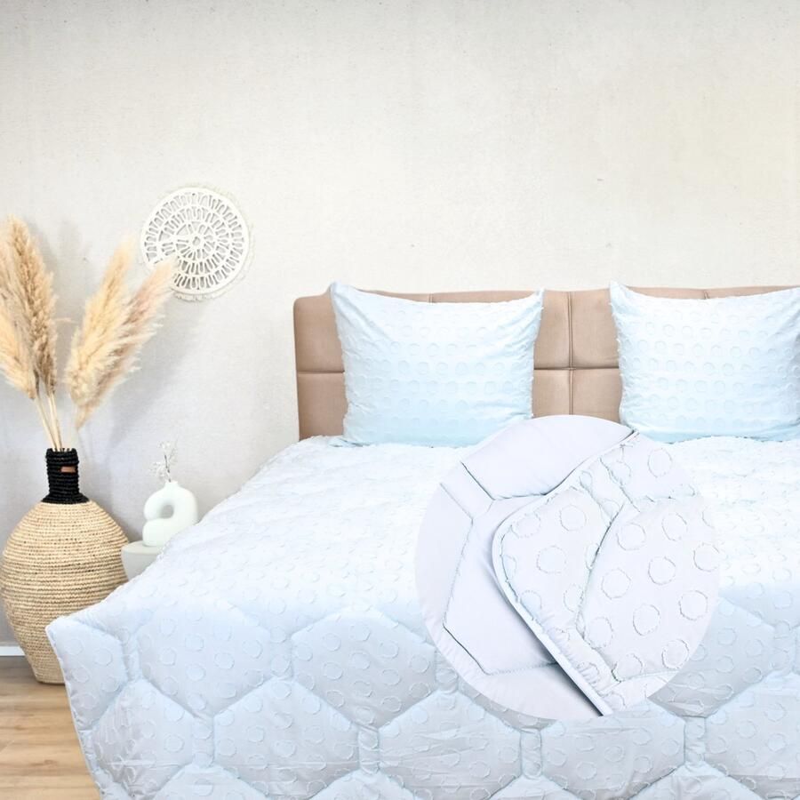 Happybed All year dekbed enkel 160x200 Twijfelaar dekbed Wasbaar dekbed zonder overtrek Bedrukt dekbed zonder hoes Hoesloos Dekbed met Print Microvezel Ice Blue