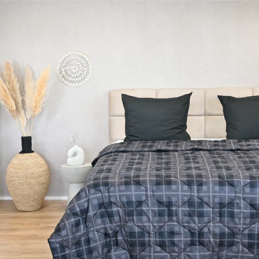 Happybed All year dekbed enkel 160x220 Twijfelaar dekbed Wasbaar dekbed zonder overtrek Bedrukt dekbed zonder hoes Hoesloos Dekbed met Print Microvezel Grey Tartan