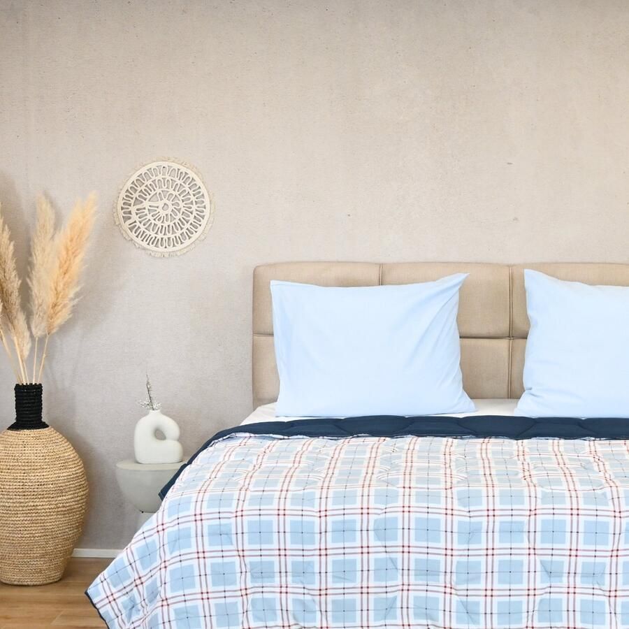 Happybed Zomerdekbed 160x220 Twijfelaar dekbed Wasbaar dekbed zonder overtrek Bedrukt dekbed zonder hoes Hoesloos Dekbed met Print Microvezel Blue tartan