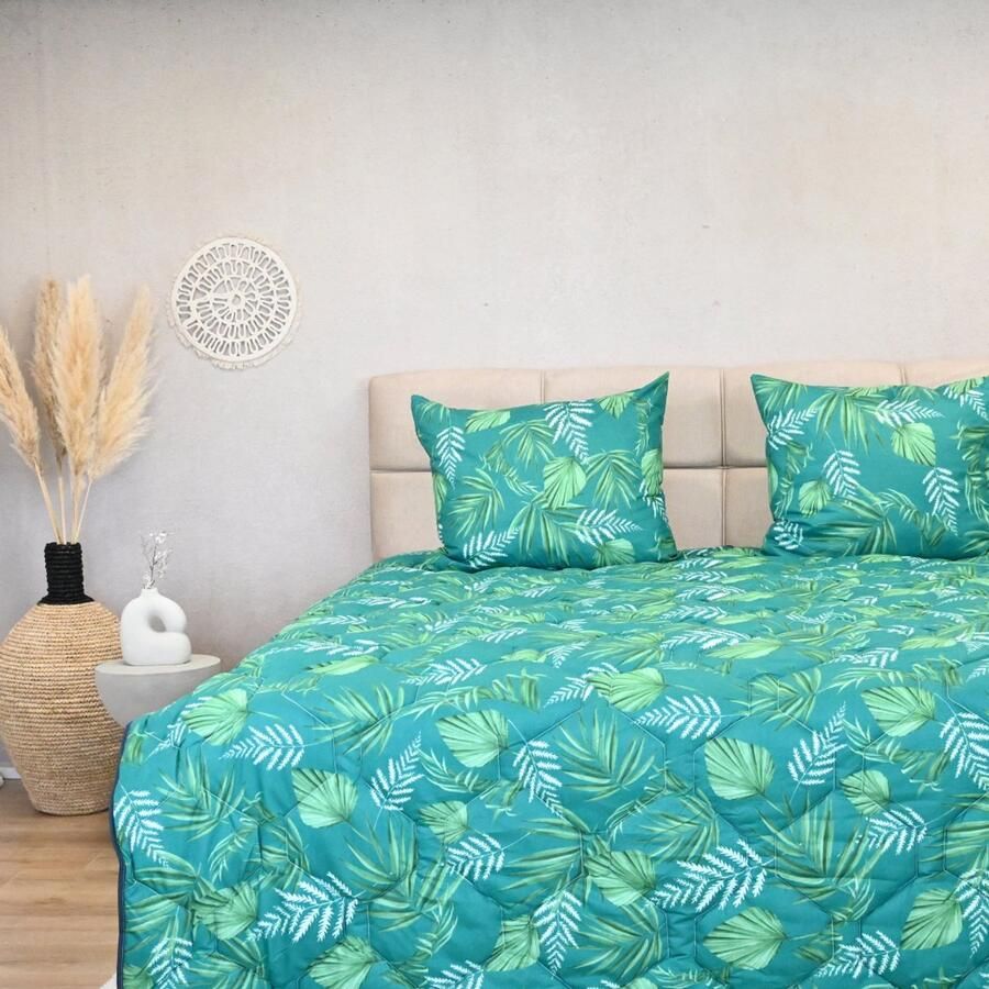 Happybed Zomerdekbed 160x220 Twijfelaar dekbed Wasbaar dekbed zonder overtrek Bedrukt dekbed zonder hoes Hoesloos Dekbed met Print Green leaves