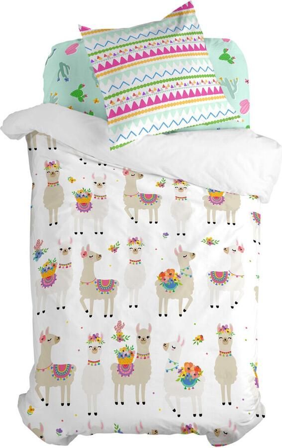 HappyFriday Dekbedovertrek set Moshi Cute Llamas Multicolour Bed van 80 2 Onderdelen