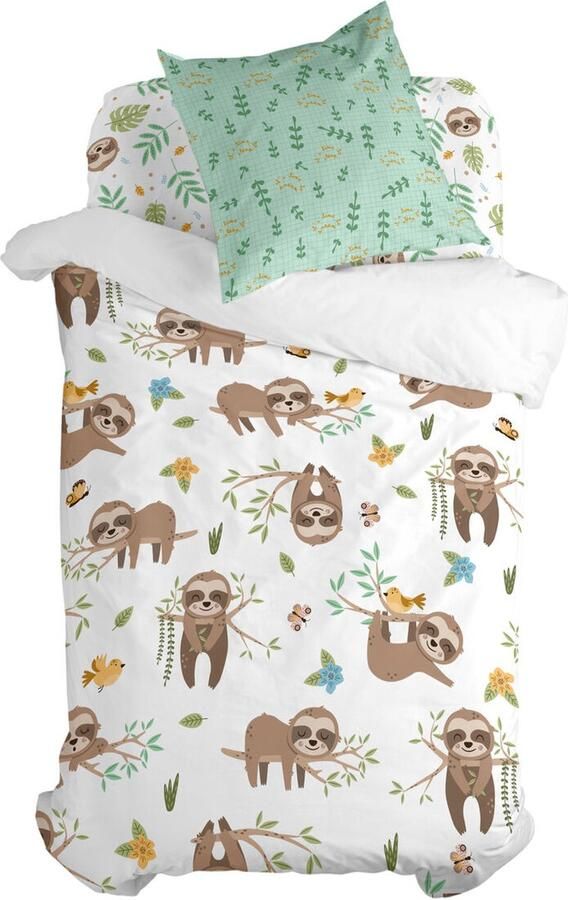 Happyfriday Happy sloth Dekbedovertrek 2-delig Moshi Veelkleurig 100% katoen de kwaliteit van 150 hilos