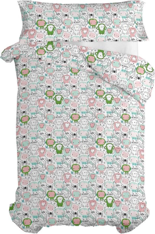 HappyFriday Dekbedovertrek set Moshi Macaque Multicolour Bed van 80 90 2 Onderdelen